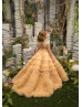 Beaded Gold Tulle Sparkle Floor Length Flower Girl Dress